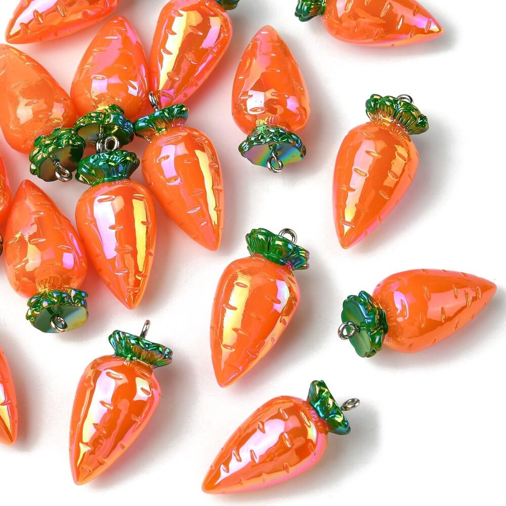 2779 20 Pcs AB Color Resin Carrot Pendants Charms with Loops Cute Vegetable